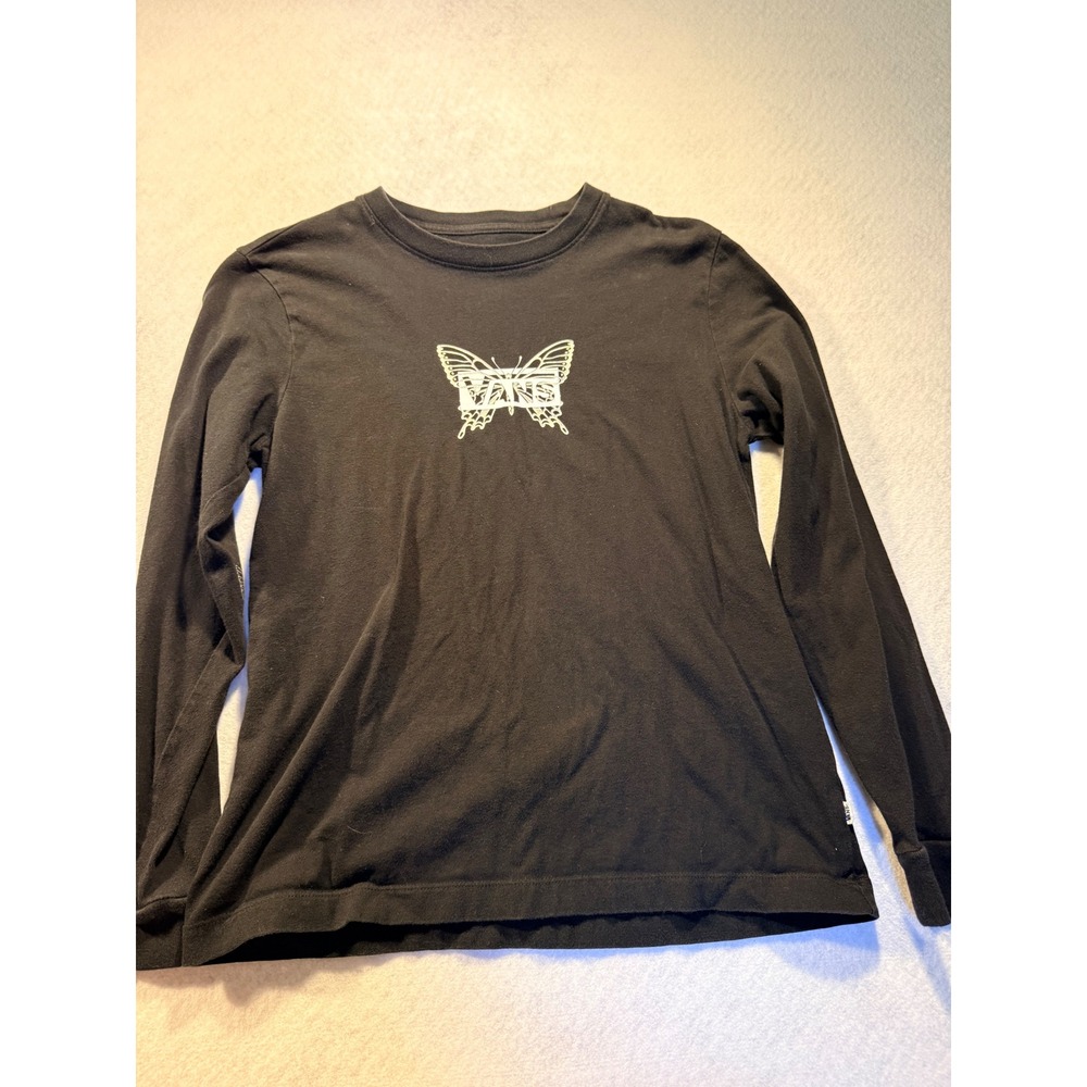 Vans Womens Small Black Butterfly Graphic Long Sleeve T-Shirt Skate Tee